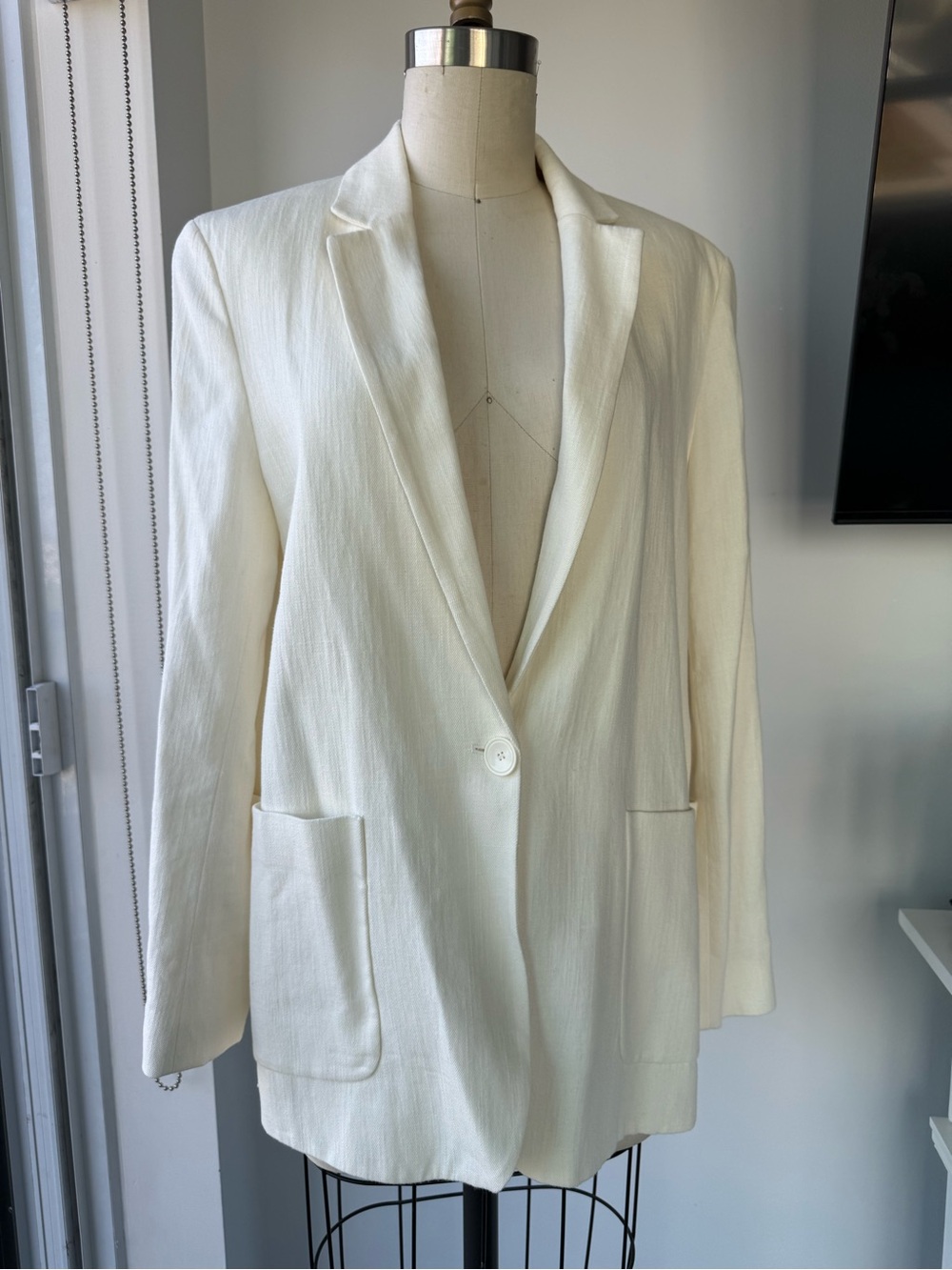 Zara linen Ivory Single-Button Blazer